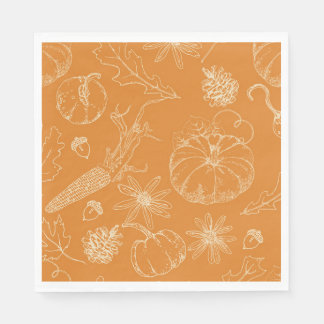 Serviette En Papier Croquis de fête d'automne en orange