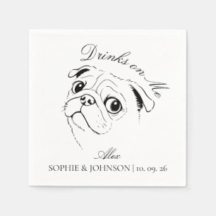 Serviette En Papier Croquis de ligne minimaliste noir de chien Carlin