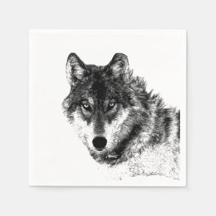Serviette En Papier Croquis de loup gris