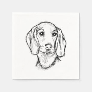 Serviette En Papier croquis de teckel dessiné à la main en noir et bla