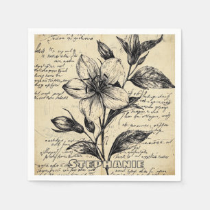 Serviette En Papier Croquis floral rustique avec calligraphie - âge (5