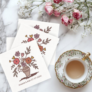 Serviette En Papier Croquis floral Vase Fiançailles de mariage personn