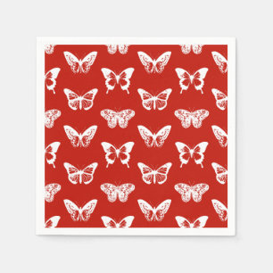 Serviette En Papier Croquis papillon, rouge et blanc foncé