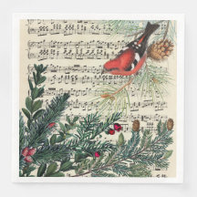 Crossbill avec partition musicale et branches de p