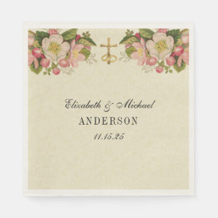 Serviette En Papier Crucifix Floral mariage Vintage Cerisier Blossoms 