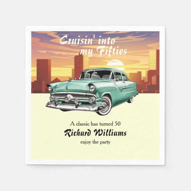 Serviette En Papier Cruising Classic Retro Car City 50th Birthday (Devant)