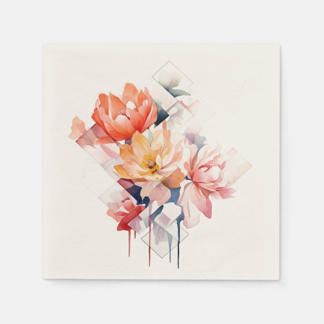 Serviette En Papier Cubes&Flowers: Personalized Wedding Napkins (Devant)