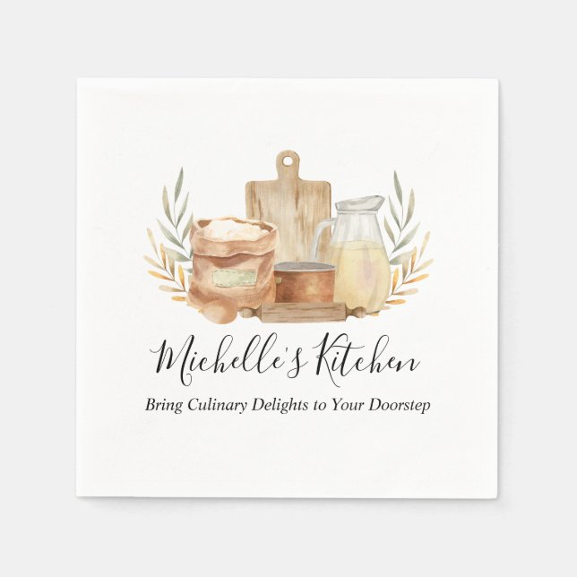 Serviette En Papier Cuisine Ustensiles Alimentation Aquarelle Accueil  (Devant)