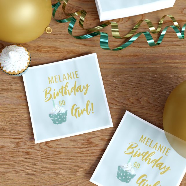 Serviette En Papier Cupcake 60e Anniversaire Mint Green (🧁 More cupcakes! Happy Birthday to you 🧁)