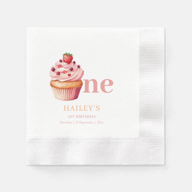Serviette En Papier Cupcake Anniversaire Invitation, Filles 1er Annive (Devant)