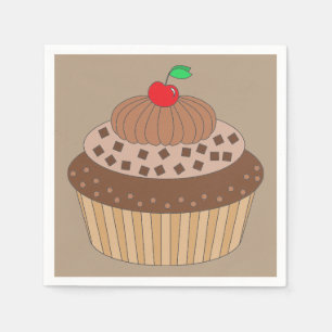 Serviette En Papier Cupcake au chocolat avec cerise sur le dessus
