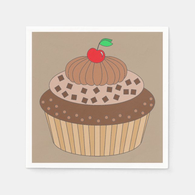 Serviette En Papier Cupcake au chocolat avec cerise sur le dessus (Devant)