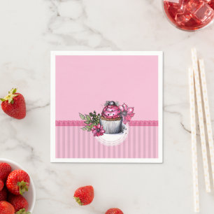 Serviette En Papier Cupcake aux fraises roses avec serviettes aux fleu