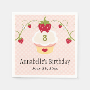 Serviette En Papier Cupcake aux fraises roses fête d'anniversaire n'im