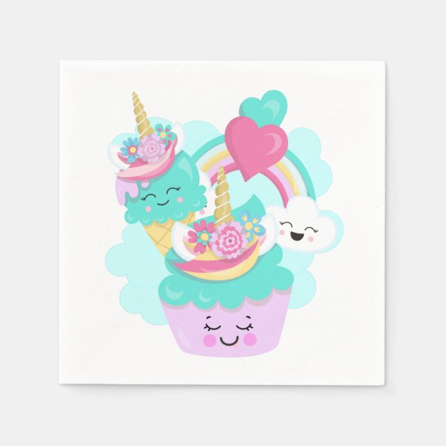 Serviette En Papier Cupcake mignonne et crème glacée joyeuse (Devant)