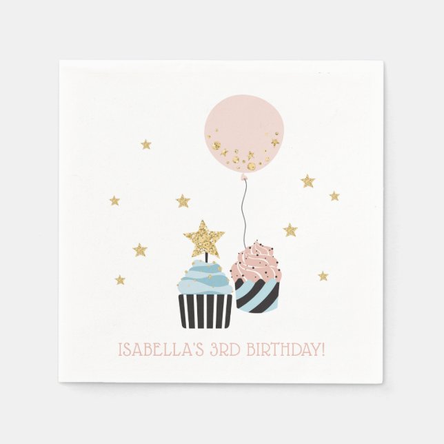 Serviette En Papier Cupcakes & Balloon | Faux Parties scintillant Fill (Devant)