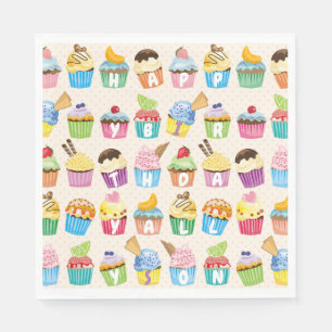 Serviette En Papier Cupcakes Happy Birthday Ajouter Votre Nom Cute Goo