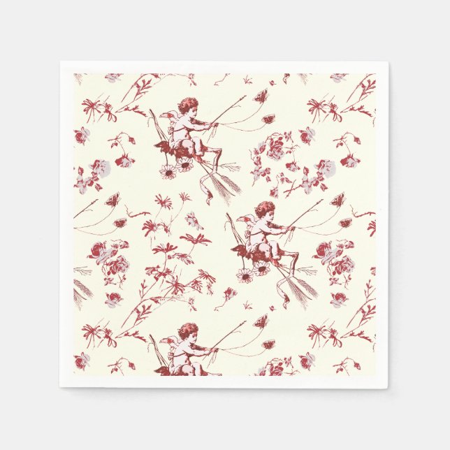 Serviette En Papier Cupid Angel Cupid Ivoire Rouge Floral Toile (Devant)