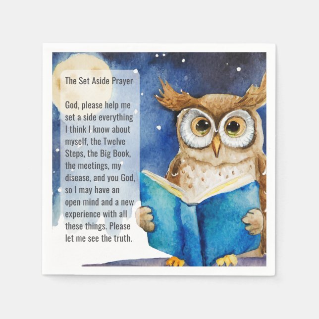 Serviette En Papier Custom AA Prayer Napkin | Sober Owl Big Book (Devant)