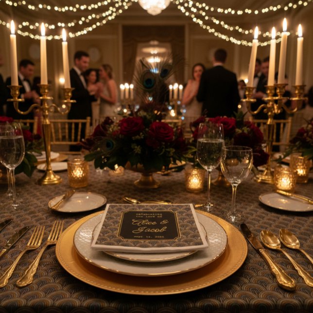 Serviette En Papier Custom Art Deco Embroidered-Style Wedding Napkins (Créateur téléchargé)