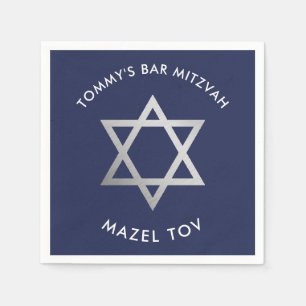 Serviette En Papier CUSTOM Bar Mitzvah mazel tov étoile marine + argen