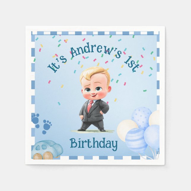 Serviette En Papier Custom Blue Baby Boy Party Napkin Set (Devant)