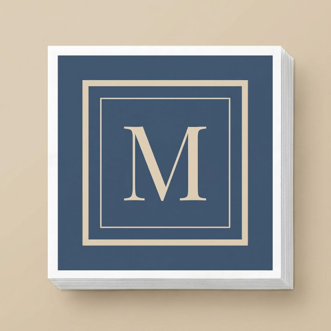 Serviette En Papier Custom Blue & Vanilla Framed Monogram (Créateur téléchargé)