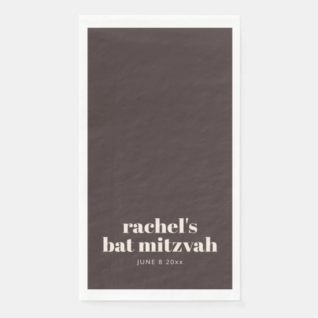 Serviette En Papier Custom Bold Typography Modern Brown Bat Mitzvah (Devant)