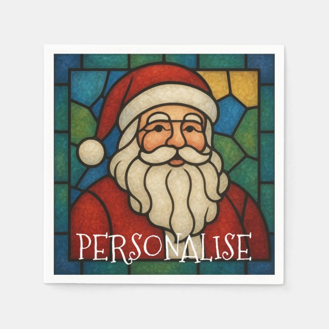 Serviette En Papier Custom Christmas Santa Art Deco Stained Glass (Devant)