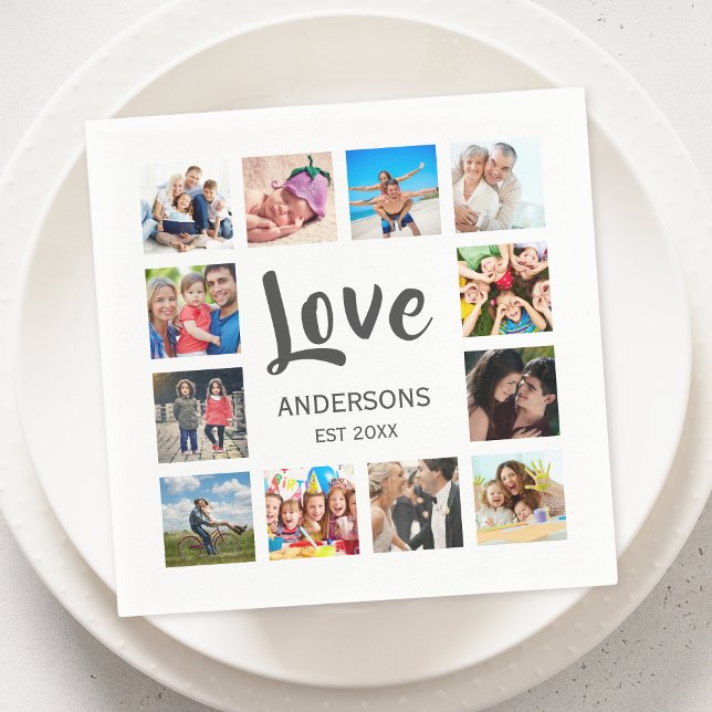 Serviette En Papier Custom Family Photo Collage Personalized White (Créateur téléchargé)