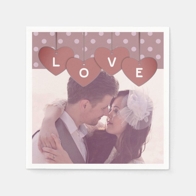 Serviette En Papier Custom Love Hearts Banner Overlaid Custom Photo (Devant)