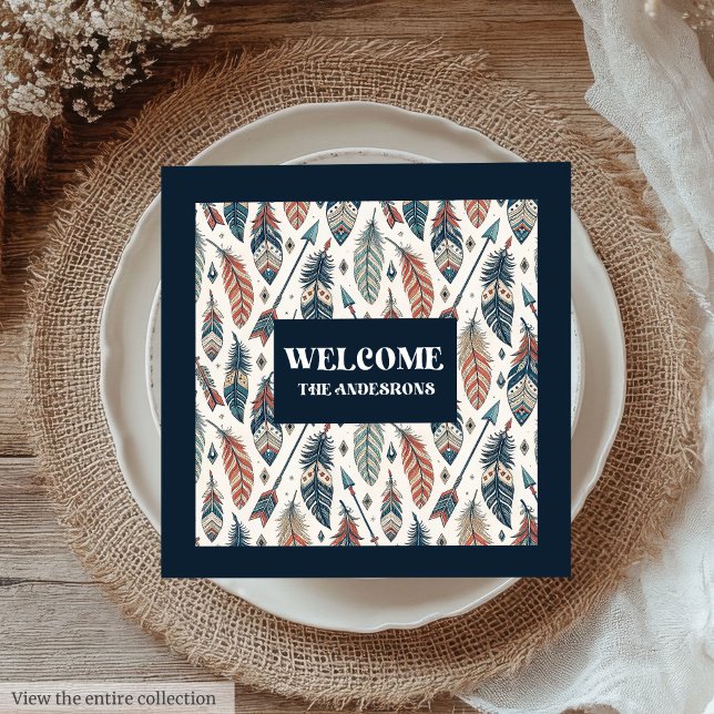 Serviette En Papier Custom Name Napkins Ethnic Chic Feathers Design (Custom Name Napkins Ethnic Chic Feathers Design)