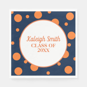Serviette En Papier Custom Navy Blue Orange Polka Dot Graduation
