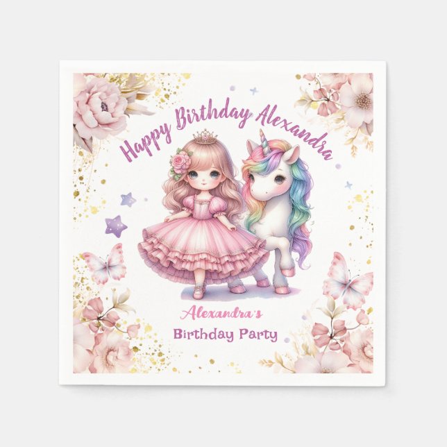 Serviette En Papier Custom Princess Unicorn Anniversaire fête d'annive (Devant)