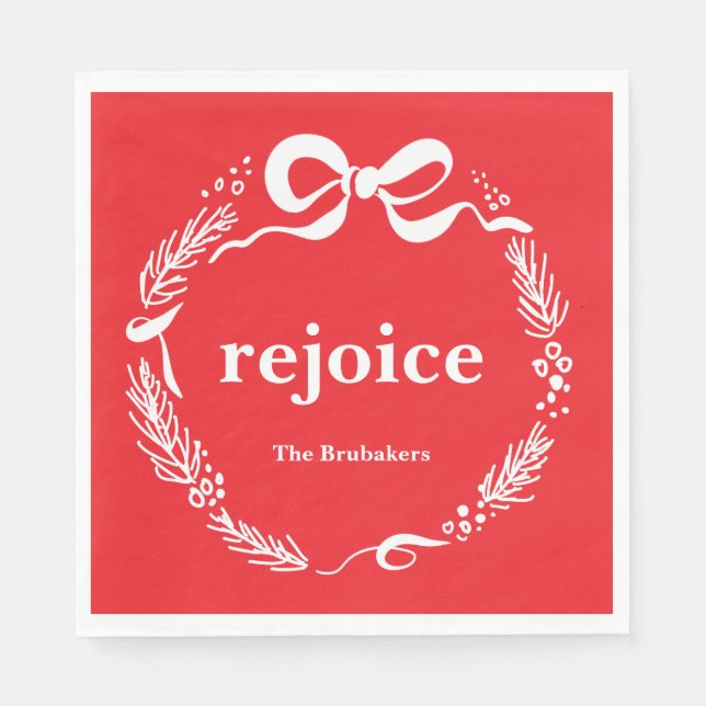Serviette En Papier Custom Red Modern Hand Drawn Bow Rejoice Christmas (Devant)