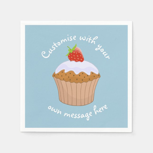 Serviette En Papier Custom Text Cute Strawberry Bun Blue (Devant)
