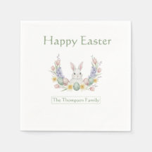 Custom Watercolor Bunny Easter Paper Naapkins