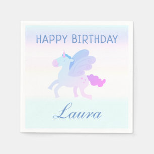 Serviette En Papier Customisée Pastel Unicorn Bonne fête d'anniversair