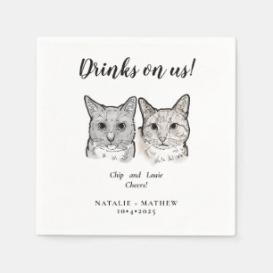 Serviette En Papier Cute 2 Chats Cheers Boissons sur nous Mariage