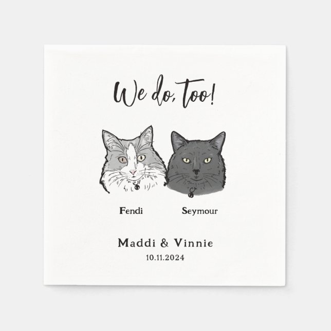Serviette En Papier Cute 2 Chats Face Animal Nous Faisons Trop Mariage (Devant)