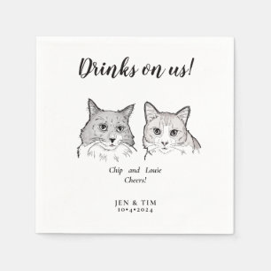 Serviette En Papier Cute 2 Chats Face Animaux de compagnie Cheers Bois