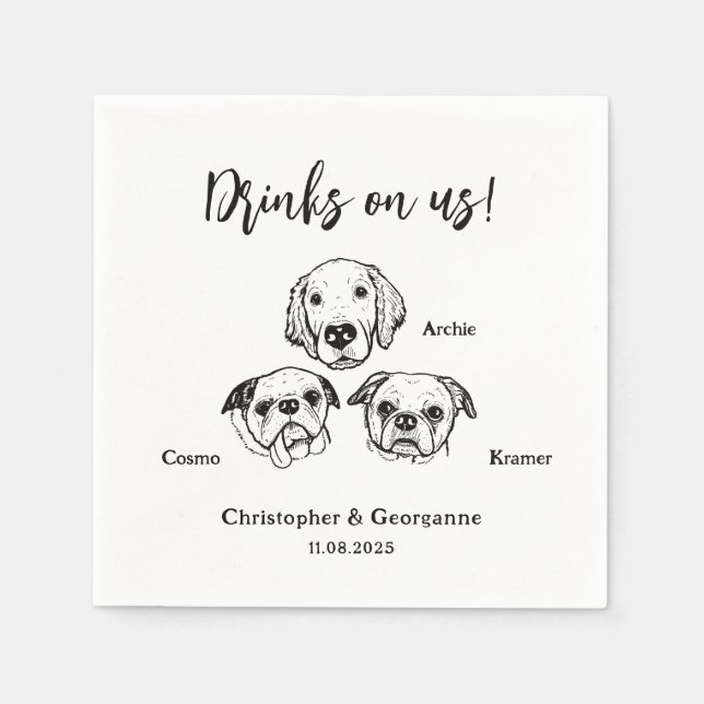 Serviette En Papier Cute 3 Chiens Animaux de compagnie Boissons sur no (Devant)