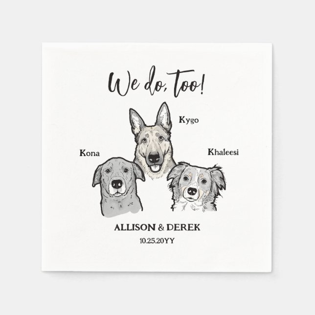 Serviette En Papier Cute 3 Chiens Pet Dessin Mariage (Devant)