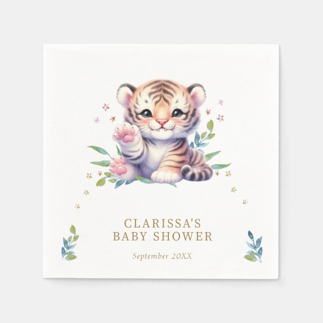 Serviette En Papier Cute Animal Tiger Etoiles Baby shower blanc (Devant)