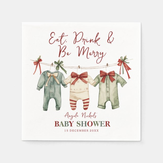 Serviette En Papier Cute Aquarelle Baby shower de Noël (Devant)