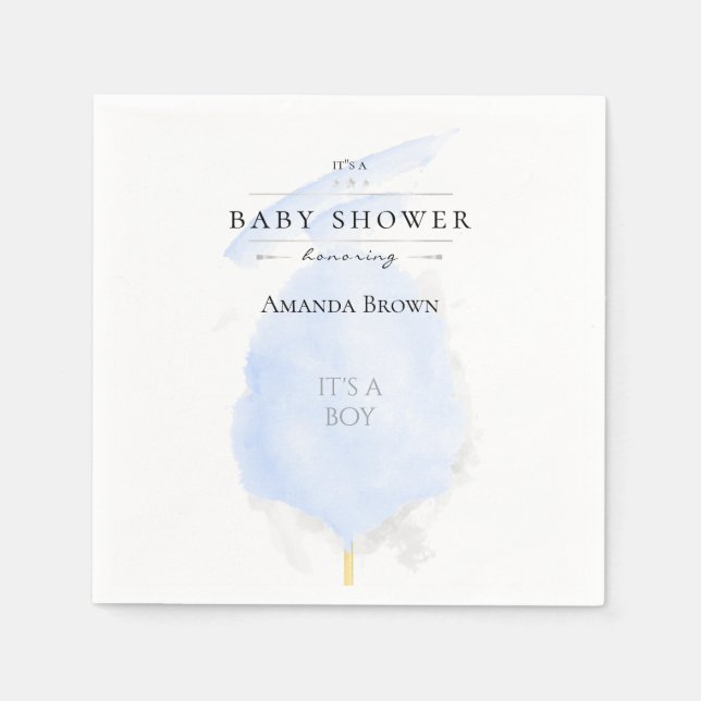 Serviette En Papier Cute Aquarelle Bleu Coton Bonbon Baby shower (Devant)