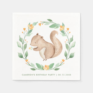 Serviette En Papier Cute Aquarelle Écureuil Wreath Bois Anniversaire