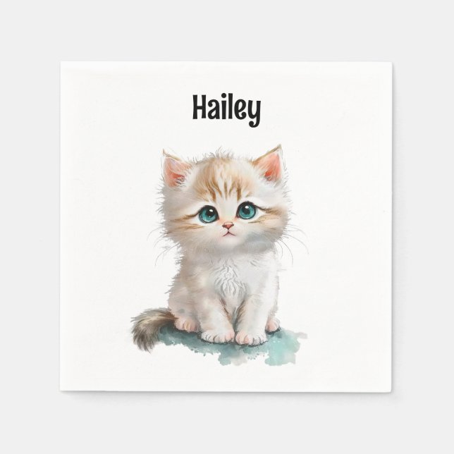 Serviette En Papier Cute Aquarelle Kitten avec yeux bleus (Devant)