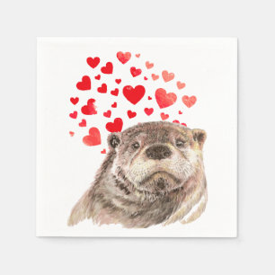 Serviette En Papier Cute Aquarelle Otter Coeurs Aimer Humour animal