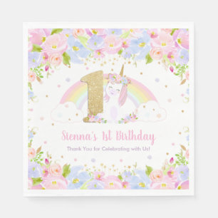 Serviette En Papier Cute arc-en-ciel Floral Unicorn 1er anniversaire